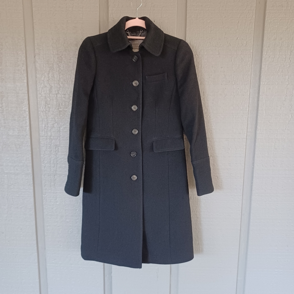 J Crew Double Cloth Metro Wool Blend Coat Size 00 In Black Long Sleeve Preppy